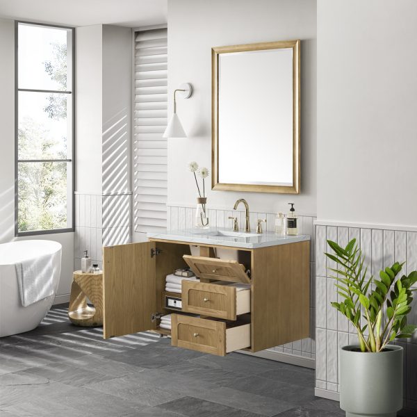 Laurent 36" Bathroom Vanity In Light Natural Oak With Ethereal Noctics Top