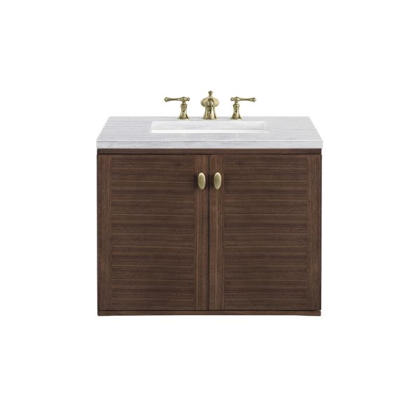 Amberly 30" Bathroom Vanity In Mid-Century Walnut With Arctic Fall Top