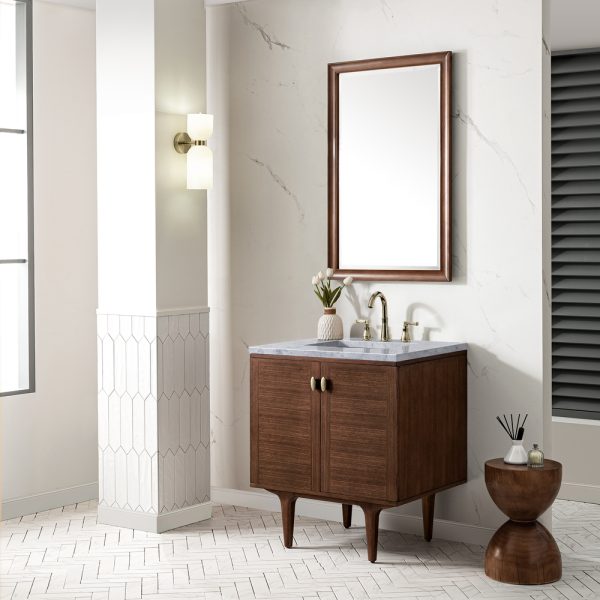 Amberly 30" Bathroom Vanity In Mid-Century Walnut With Carrara Marble Top