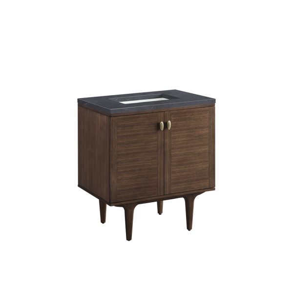 Amberly 30" Bathroom Vanity In Mid-Century Walnut With Charcoal Soapstone Top