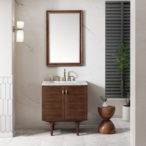 Amberly 30" Bathroom Vanity In Mid-Century Walnut With Eternal Jasmine Pearl Top