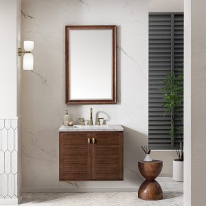 Amberly 30" Bathroom Vanity In Mid-Century Walnut With Eternal Jasmine Pearl Top