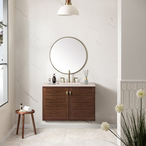 Amberly 36" Bathroom Vanity In Mid-Century Walnut With Eternal Marfil Top