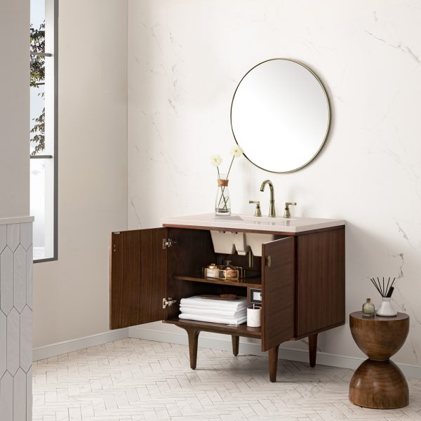 Amberly 36" Bathroom Vanity In Mid-Century Walnut With Eternal Marfil Top