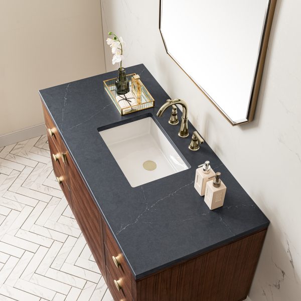 Amberly 48" Single Vanity In Mid-Century Walnut With Charcoal Soapstone Top