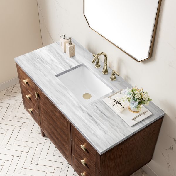 Amberly 48" Single Vanity In Mid-Century Walnut With Arctic Fall Top