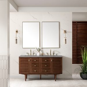 Amberly 60" Double Vanity In Mid-Century Walnut With Eternal Serena Top