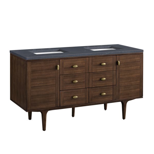 Amberly 60" Double Vanity In Mid-Century Walnut With Charcoal Soapstone Top