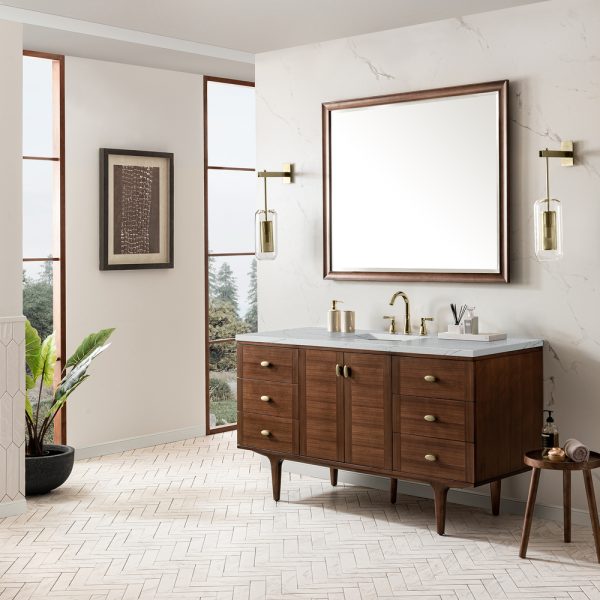 Amberly 60" Single Vanity In Mid-Century Walnut With Ethereal Noctis Top