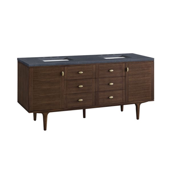 Amberly 72" Double Vanity In Mid-Century Walnut With Charcoal Soapstone Top