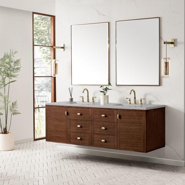 Amberly 72" Double Vanity In Mid-Century Walnut With Eternal Serena Top