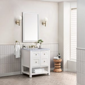Breckenridge 30" Bathroom Vanity In Bright White With Carrara Marble Top