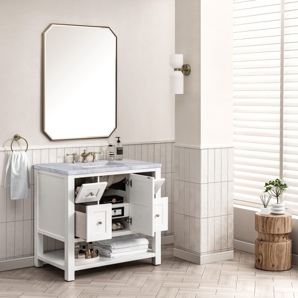 Breckenridge 36" Bathroom Vanity In Bright White With Carrara Marble Top