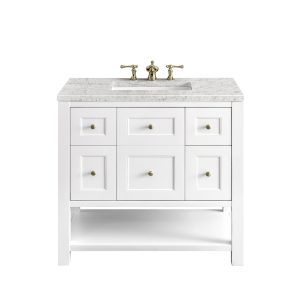 Breckenridge 36" Bathroom Vanity In Bright White With Eternal Jasmine Pearl Top