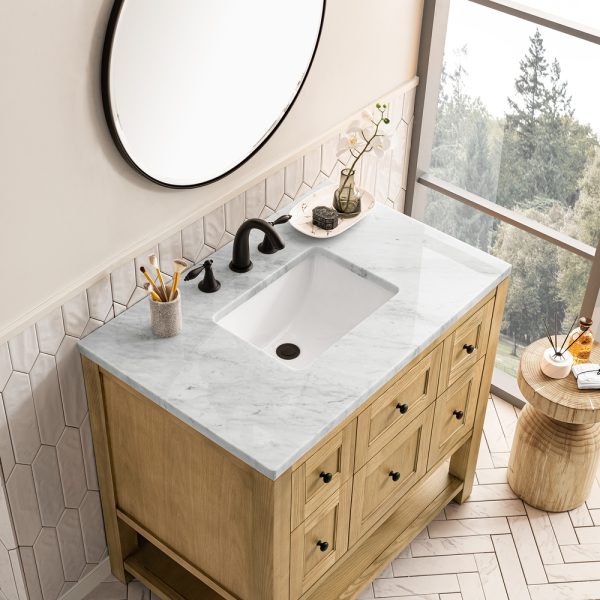 Breckenridge 36" Bathroom Vanity In Bright White With Carrara Marble Top