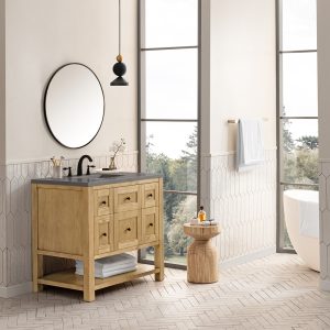 Breckenridge 36" Bathroom Vanity In Natural Light Oak With Grey Expo Top Top
