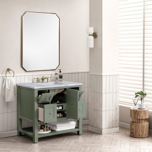 Breckenridge 36" Bathroom Vanity In Smokey Celadon With Carrara Marble Top