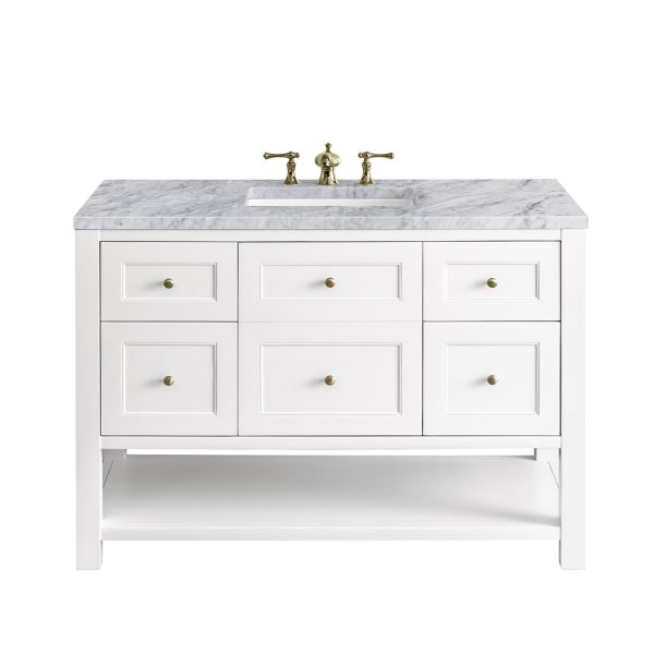 Breckenridge 48" Bathroom Vanity In Bright White With Carrara Marble Top