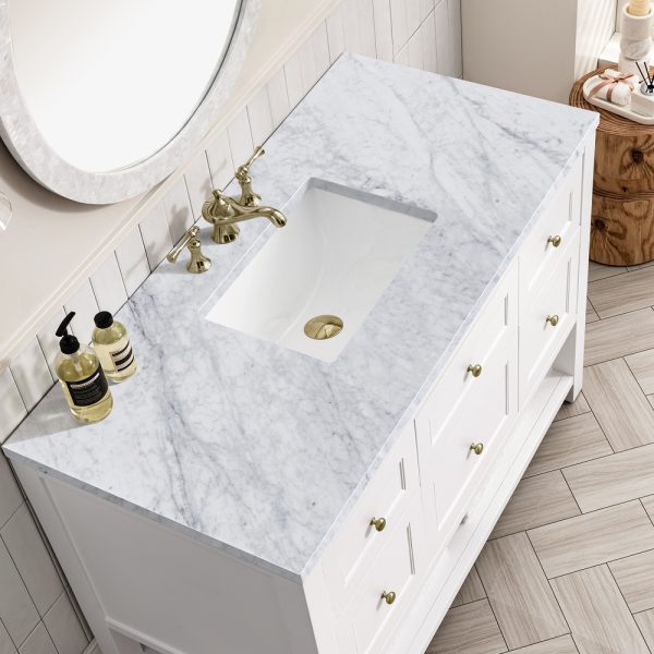 Breckenridge 48" Bathroom Vanity In Bright White With Carrara Marble Top
