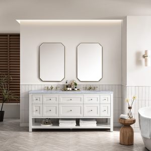Breckenridge 72" Double Bathroom Vanity In Bright White With Carrara Marble Top