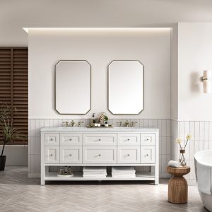 Breckenridge 72" Double Bathroom Vanity In Bright White With Ethereal Noctis Top