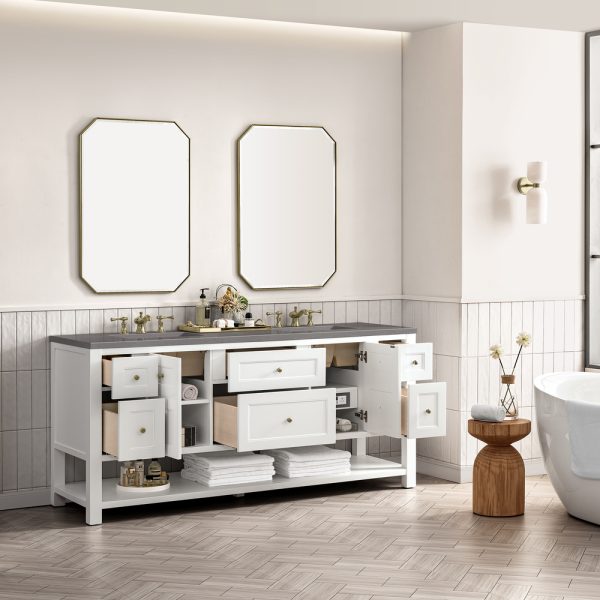 Breckenridge 72" Double Bathroom Vanity In Bright White With Grey Expo Top