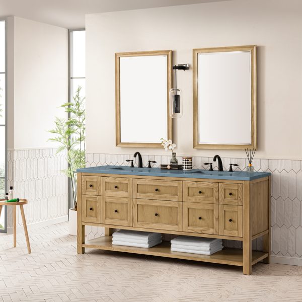 Breckenridge 72" Double Bathroom Vanity In Natural Light Oak With Cala Blue Top