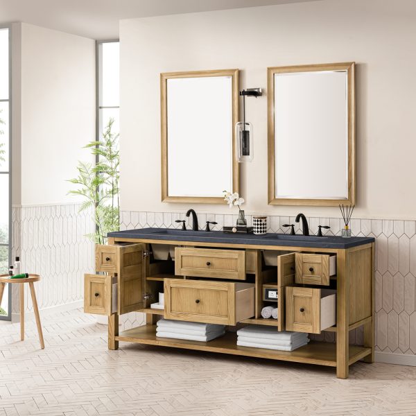 Breckenridge 72" Double Bathroom Vanity In Natural Light Oak With Charcoal Soapstone Top