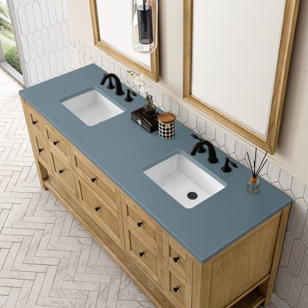 Breckenridge 72" Double Bathroom Vanity In Natural Light Oak With Cala Blue Top