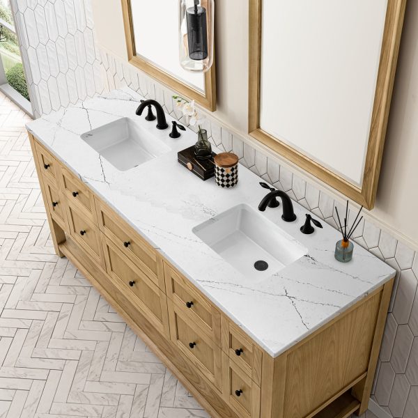 Breckenridge 72" Double Bathroom Vanity In Natural Light Oak With Ethereal Noctis Top