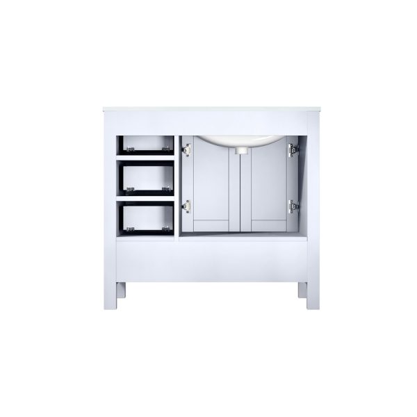 Jacques 36" White Bathroom Vanity Bathroom With Carrara Marble Top Left