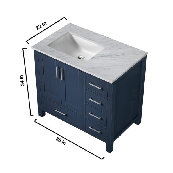 Jacques 36" Navy Blue Bathroom Vanity With Carrara Marble Top Left