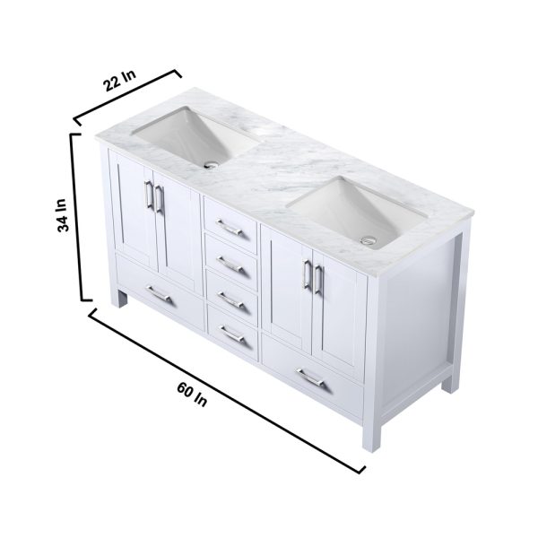 Jacques 60" White Bathroom Vanity With Carrara Marble Top
