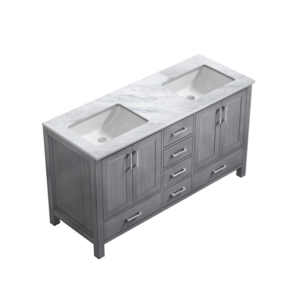 Jacques 60" Distressed Grey Bathroom Vanity With Carrara Marble Top