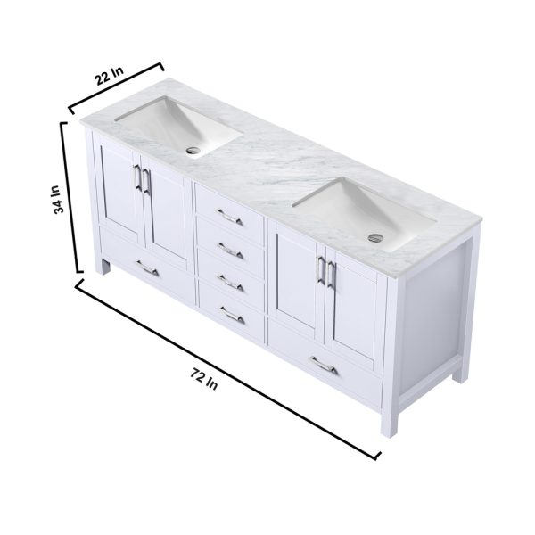 Jacques 72" White Bathroom Vanity With Carrara Marble Top