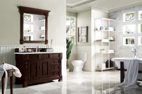 Brookfield 48 inch Bathroom Vanity in Burnished Mahogany With Carrara Marble Top Top