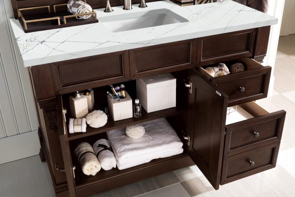 Brookfield 48 inch Bathroom Vanity in Burnished Mahogany With Ethereal Noctis Quartz Top