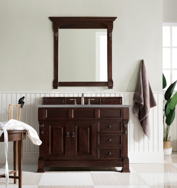 Brookfield 48 inch Bathroom Vanity in Burnished Mahogany With Grey Expo Quartz Top