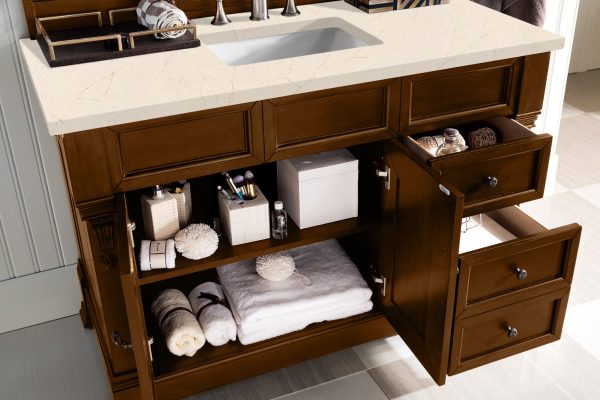 Brookfield 48 inch Bathroom Vanity in Country Oak With Eternal Marfil Quartz Top