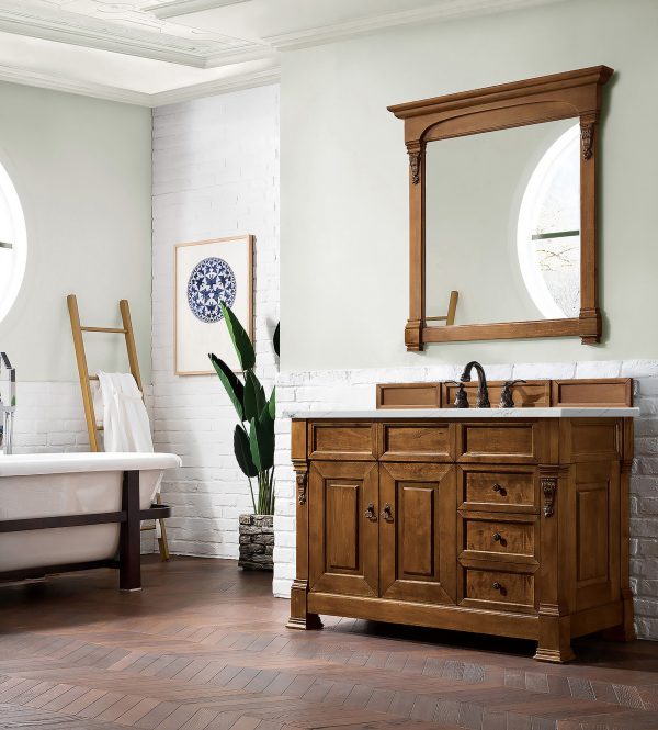 Brookfield 48 inch Bathroom Vanity in Country Oak With Ethereal Noctis Quartz Top