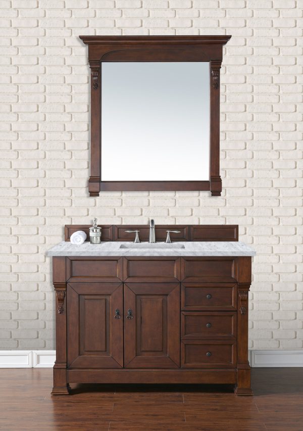 Brookfield 48 inch Bathroom Vanity in Warm Cherry With Carrara Marble Top Top