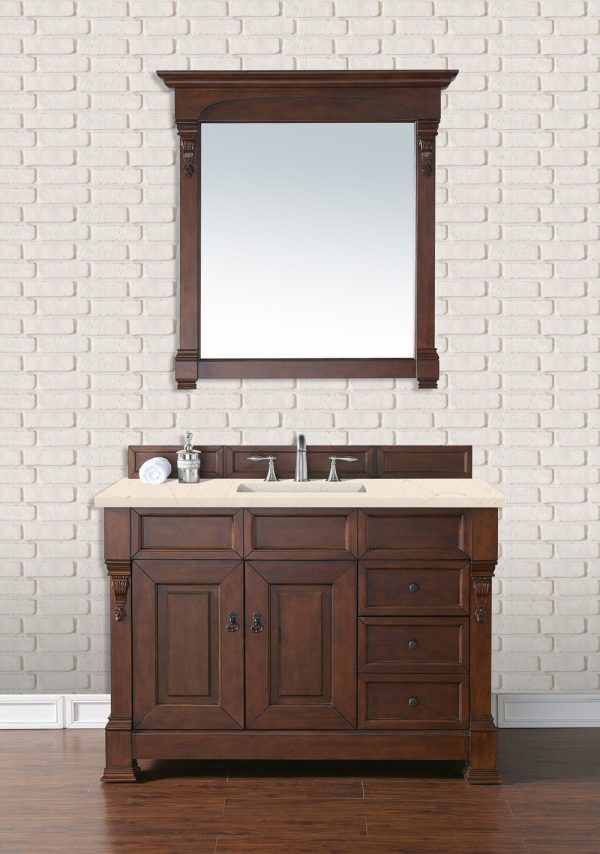 Brookfield 48 inch Bathroom Vanity in Warm Cherry With Eternal Marfil Quartz Top