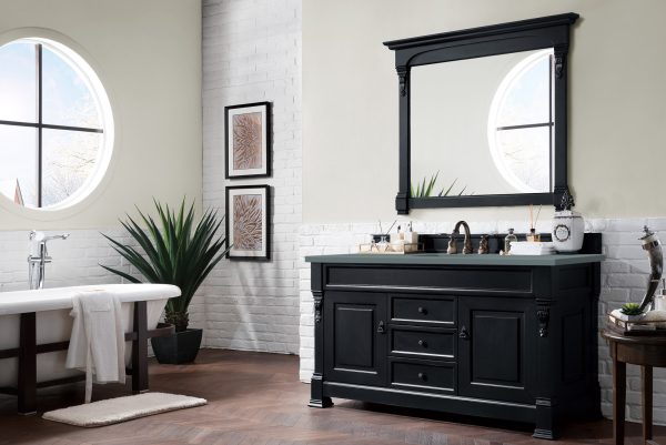 Brookfield 60 inch Single Bathroom Vanity in Antique Black With Cala Blue Quartz Top