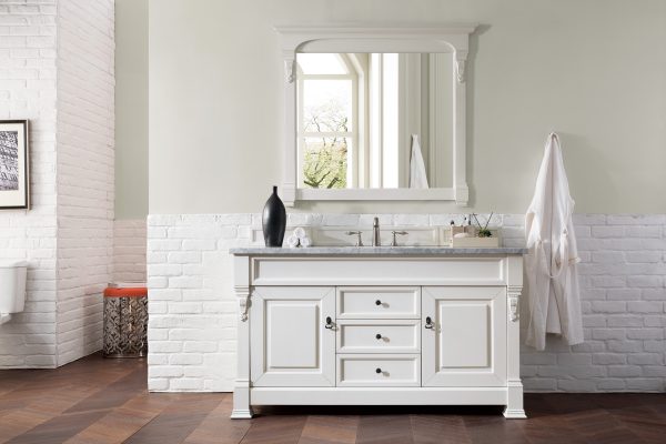 Brookfield 60 inch Single Bathroom Vanity in Bright White With Carrara Marble Top Top