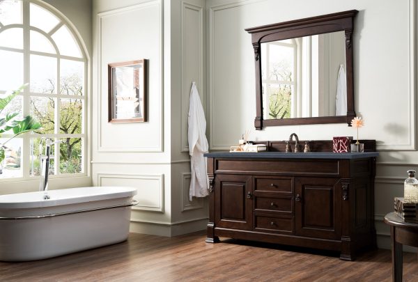 Brookfield 60 inch Single Bathroom Vanity in Burnished Mahogany With Charcoal Soapstone Quartz Top