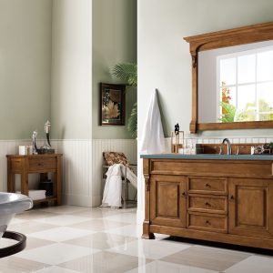 Brookfield 60 inch Single Bathroom Vanity in Country Oak With Cala Blue Quartz Top