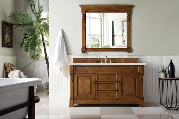 Brookfield 60 inch Single Bathroom Vanity in Country Oak With Ethereal Noctis Quartz Top