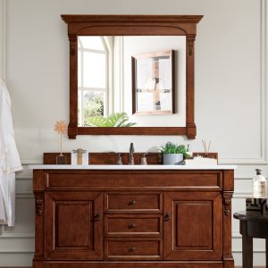 Brookfield 60 inch Single Bathroom Vanity in Warm Cherry With Arctic Fall Quartz Top