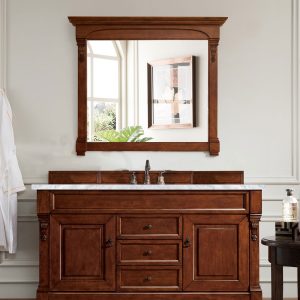 Brookfield 60 inch Single Bathroom Vanity in Warm Cherry With Carrara Marble Top Top