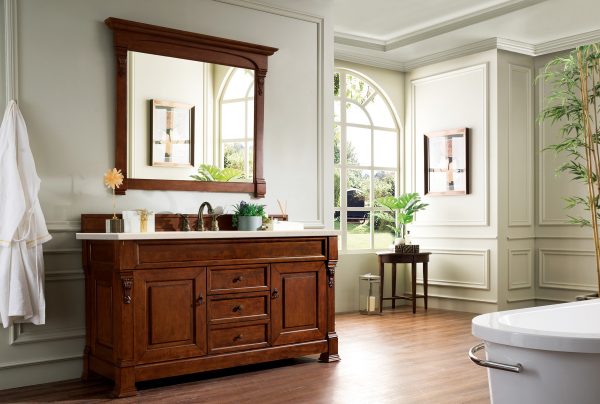 Brookfield 60 inch Single Bathroom Vanity in Warm Cherry With Eternal Marfil Quartz Top